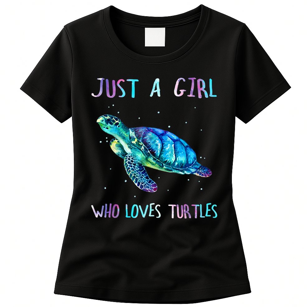 Turtle Watercolor Sea Ocean Just A Girl Who Loves Turtles Womens T-Shirt