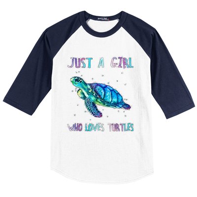 Turtle Watercolor Sea Ocean Just A Girl Who Loves Turtles Baseball Sleeve Shirt