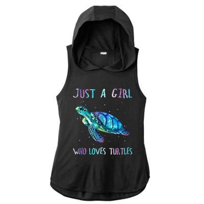 Turtle Watercolor Sea Ocean Just A Girl Who Loves Turtles Ladies PosiCharge Tri-Blend Wicking Draft Hoodie Tank