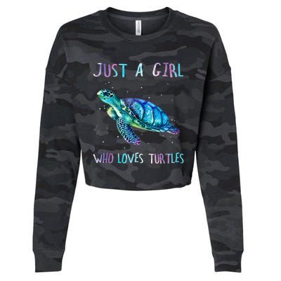 Turtle Watercolor Sea Ocean Just A Girl Who Loves Turtles Cropped Pullover Crew