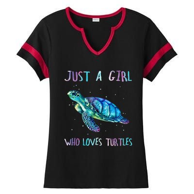 Turtle Watercolor Sea Ocean Just A Girl Who Loves Turtles Ladies Halftime Notch Neck Tee