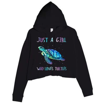 Turtle Watercolor Sea Ocean Just A Girl Who Loves Turtles Crop Fleece Hoodie