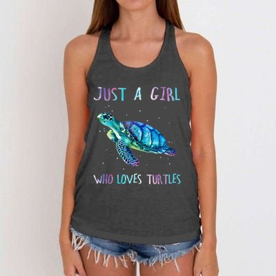 Turtle Watercolor Sea Ocean Just A Girl Who Loves Turtles Women's Knotted Racerback Tank