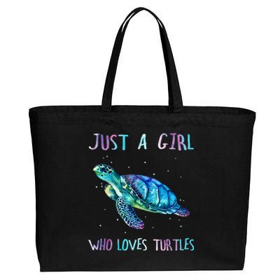 Turtle Watercolor Sea Ocean Just A Girl Who Loves Turtles Cotton Canvas Jumbo Tote