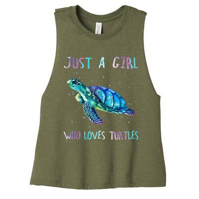 Turtle Watercolor Sea Ocean Just A Girl Who Loves Turtles Women's Racerback Cropped Tank