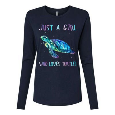 Turtle Watercolor Sea Ocean Just A Girl Who Loves Turtles Womens Cotton Relaxed Long Sleeve T-Shirt