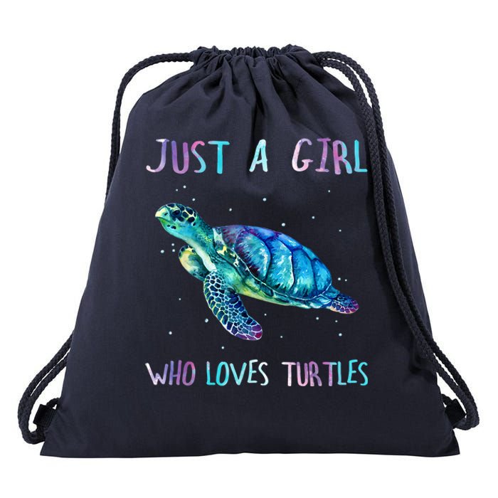 Turtle Watercolor Sea Ocean Just A Girl Who Loves Turtles Drawstring Bag