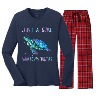 Turtle Watercolor Sea Ocean Just A Girl Who Loves Turtles Women's Long Sleeve Flannel Pajama Set 