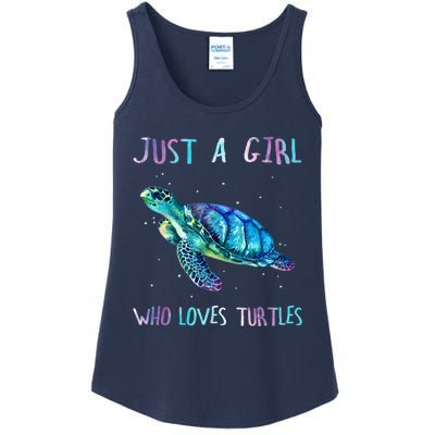 Turtle Watercolor Sea Ocean Just A Girl Who Loves Turtles Ladies Essential Tank