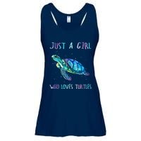 Turtle Watercolor Sea Ocean Just A Girl Who Loves Turtles Ladies Essential Flowy Tank