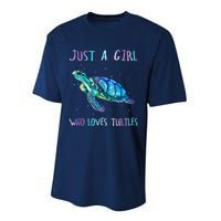 Turtle Watercolor Sea Ocean Just A Girl Who Loves Turtles Performance Sprint T-Shirt