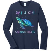 Turtle Watercolor Sea Ocean Just A Girl Who Loves Turtles Ladies Long Sleeve Shirt