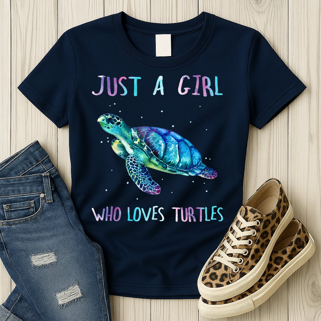 Turtle Watercolor Sea Ocean Just A Girl Who Loves Turtles Womens T-Shirt