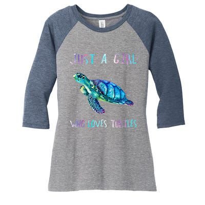 Turtle Watercolor Sea Ocean Just A Girl Who Loves Turtles Women's Tri-Blend 3/4-Sleeve Raglan Shirt