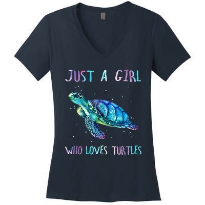 Turtle Watercolor Sea Ocean Just A Girl Who Loves Turtles Women's V-Neck T-Shirt