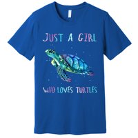 Turtle Watercolor Sea Ocean Just A Who Loves Turtles Gift Premium T-Shirt