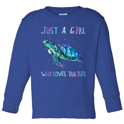 Turtle Watercolor Sea Ocean Just A Who Loves Turtles Gift Toddler Long Sleeve Shirt