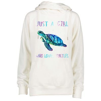 Turtle Watercolor Sea Ocean Just A Who Loves Turtles Gift Womens Funnel Neck Pullover Hood