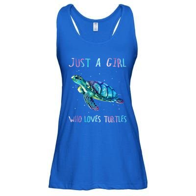 Turtle Watercolor Sea Ocean Just A Who Loves Turtles Gift Ladies Essential Flowy Tank