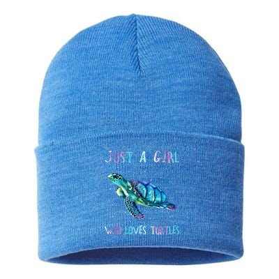 Turtle Watercolor Sea Ocean Just A Who Loves Turtles Gift Sustainable Knit Beanie