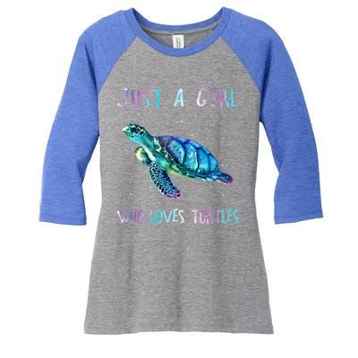 Turtle Watercolor Sea Ocean Just A Who Loves Turtles Gift Women's Tri-Blend 3/4-Sleeve Raglan Shirt