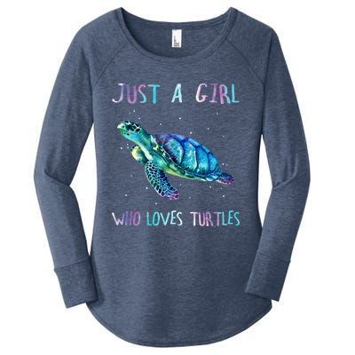 Turtle Watercolor Sea Ocean Just A Who Loves Turtles Gift Women's Perfect Tri Tunic Long Sleeve Shirt