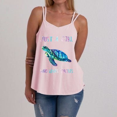 Turtle Watercolor Sea Ocean Just A Who Loves Turtles Gift Women's Strappy Tank