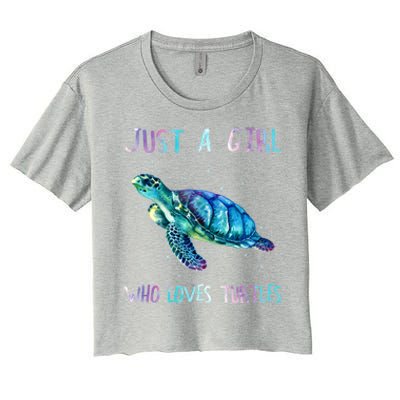 Turtle Watercolor Sea Ocean Just A Who Loves Turtles Gift Women's Crop Top Tee