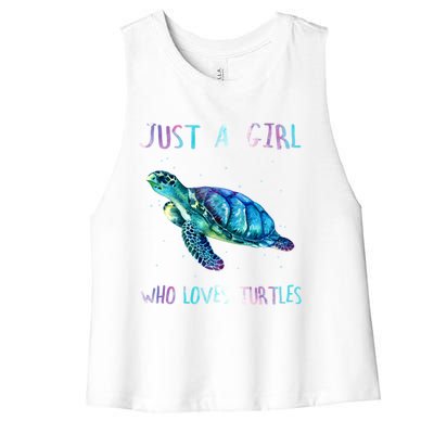 Turtle Watercolor Sea Ocean Just A Who Loves Turtles Gift Women's Racerback Cropped Tank