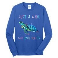 Turtle Watercolor Sea Ocean Just A Who Loves Turtles Gift Tall Long Sleeve T-Shirt