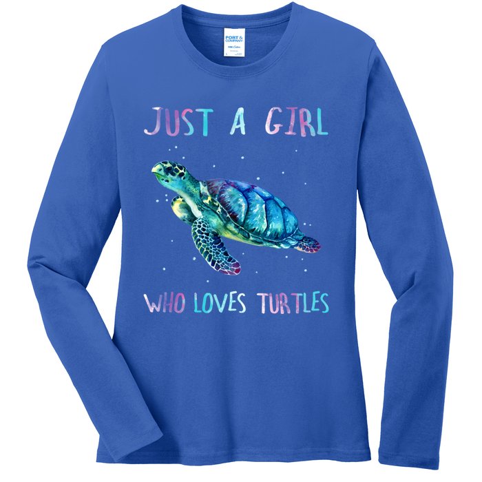 Turtle Watercolor Sea Ocean Just A Who Loves Turtles Gift Ladies Long Sleeve Shirt