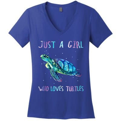 Turtle Watercolor Sea Ocean Just A Who Loves Turtles Gift Women's V-Neck T-Shirt