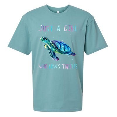 Turtle Watercolor Sea Ocean Just A Who Loves Turtles Gift Sueded Cloud Jersey T-Shirt