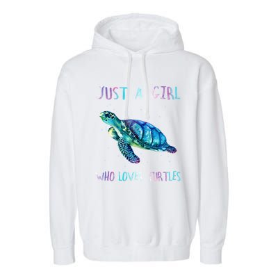 Turtle Watercolor Sea Ocean Just A Who Loves Turtles Gift Garment-Dyed Fleece Hoodie