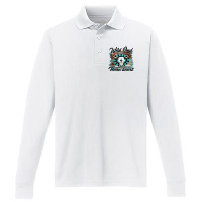 Turquoise Wild Soul Pure Heart Country Rodeo Cowgirl Western Performance Long Sleeve Polo