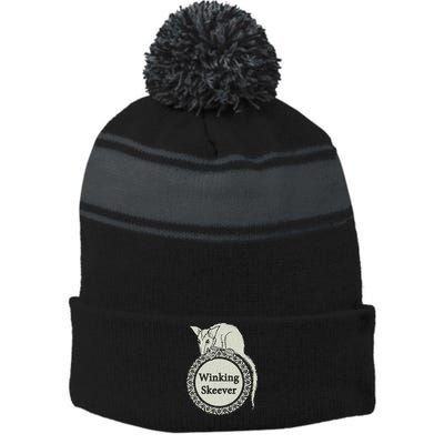 The Winking Skeever Premium Stripe Pom Pom Beanie