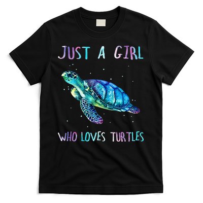 Turtle Watercolor Sea Ocean Just A Who Loves Turtles T-Shirt