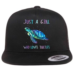 Turtle Watercolor Sea Ocean Just A Who Loves Turtles Flat Bill Trucker Hat