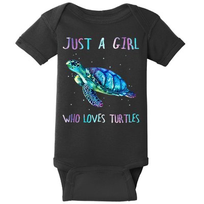 Turtle Watercolor Sea Ocean Just A Who Loves Turtles Baby Bodysuit