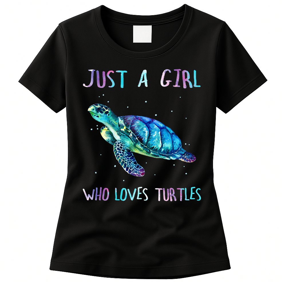 Turtle Watercolor Sea Ocean Just A Who Loves Turtles Womens T-Shirt