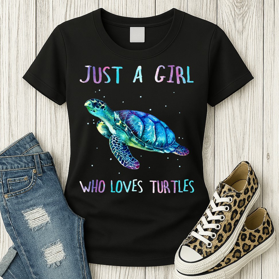 Turtle Watercolor Sea Ocean Just A Who Loves Turtles Womens T-Shirt