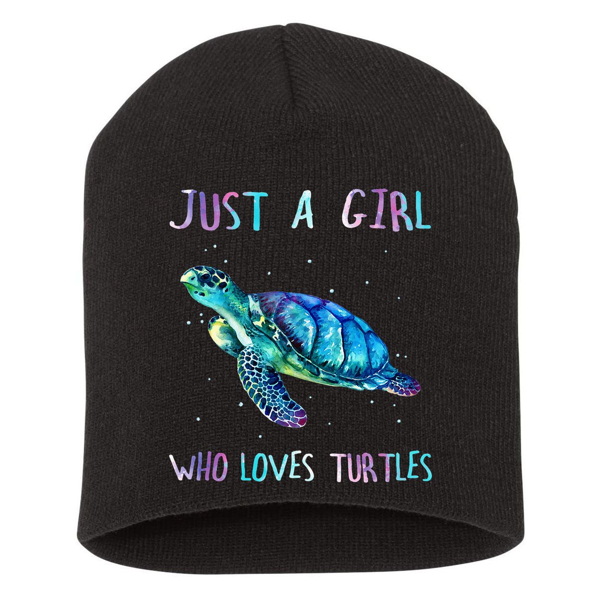 Turtle Watercolor Sea Ocean Just A Who Loves Turtles Short Acrylic Beanie