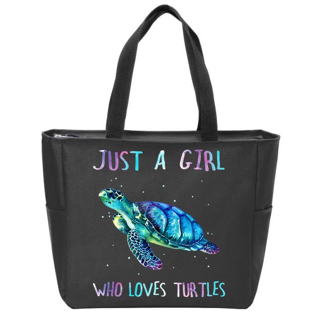 Turtle Watercolor Sea Ocean Just A Who Loves Turtles Zip Tote Bag