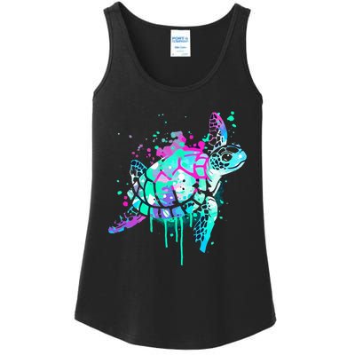 Turtle Watercolor Sea Ocean Wildlife animal Ladies Essential Tank