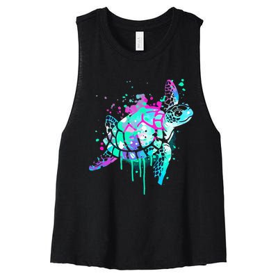 Turtle Watercolor Sea Ocean Wildlife animal Women's Racerback Cropped Tank