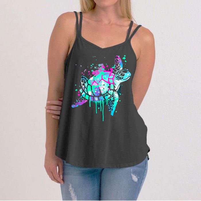 Turtle Watercolor Sea Ocean Wildlife animal Women's Strappy Tank