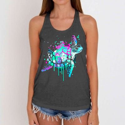 Turtle Watercolor Sea Ocean Wildlife animal Women's Knotted Racerback Tank