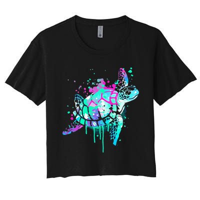 Turtle Watercolor Sea Ocean Wildlife animal Women's Crop Top Tee