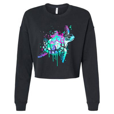 Turtle Watercolor Sea Ocean Wildlife animal Cropped Pullover Crew