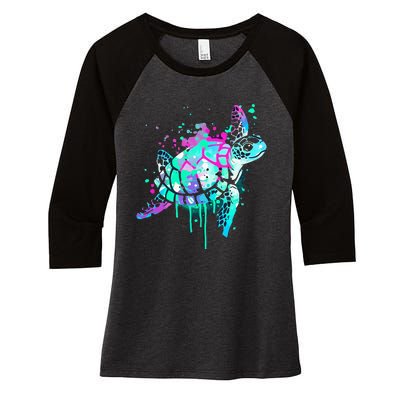 Turtle Watercolor Sea Ocean Wildlife animal Women's Tri-Blend 3/4-Sleeve Raglan Shirt